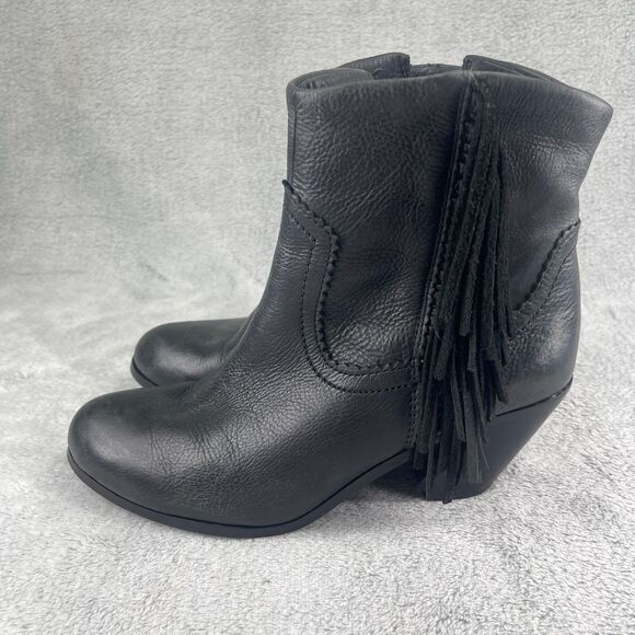 Sam Edelman Louie Womens US 8 M Bootie Black Fringe Leather Side Zip Ankle Boots - Picture 1 of 16